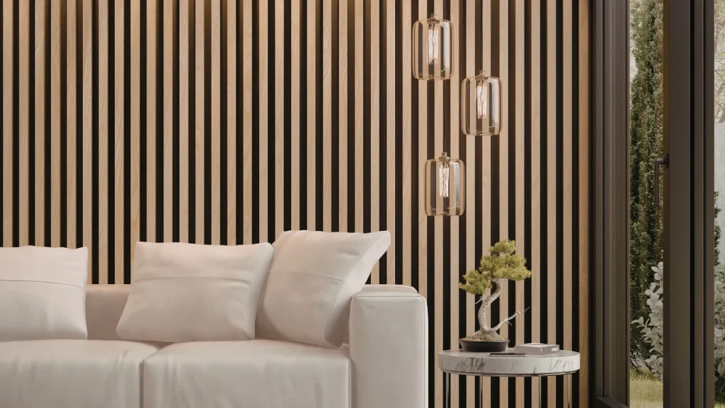 The Pre Cut Wood Slat Media Wall