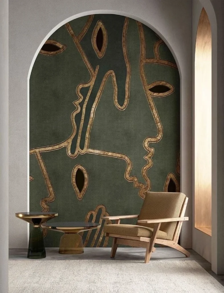 1. Arched Niche Accent Wall with Line Art Mural