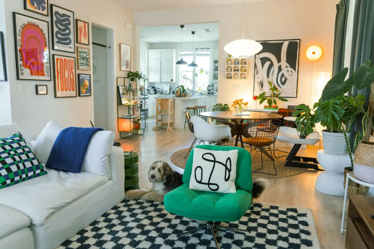 Bold Poster Gallery Wall with Lush Indoor Plants