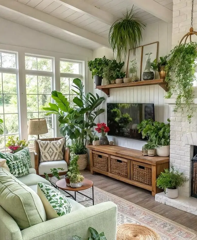 Cozy Media Console Nook with White Brick Fireplace