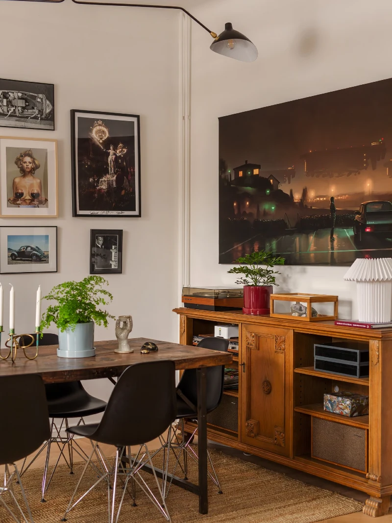 Eclectic Salon Gallery Wall with Bold Contrast and Mixed Scale Frames
