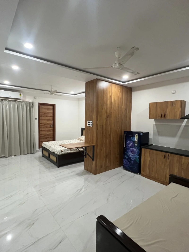Floating Bed Platform with Utility Core and Functional Studio Zoning