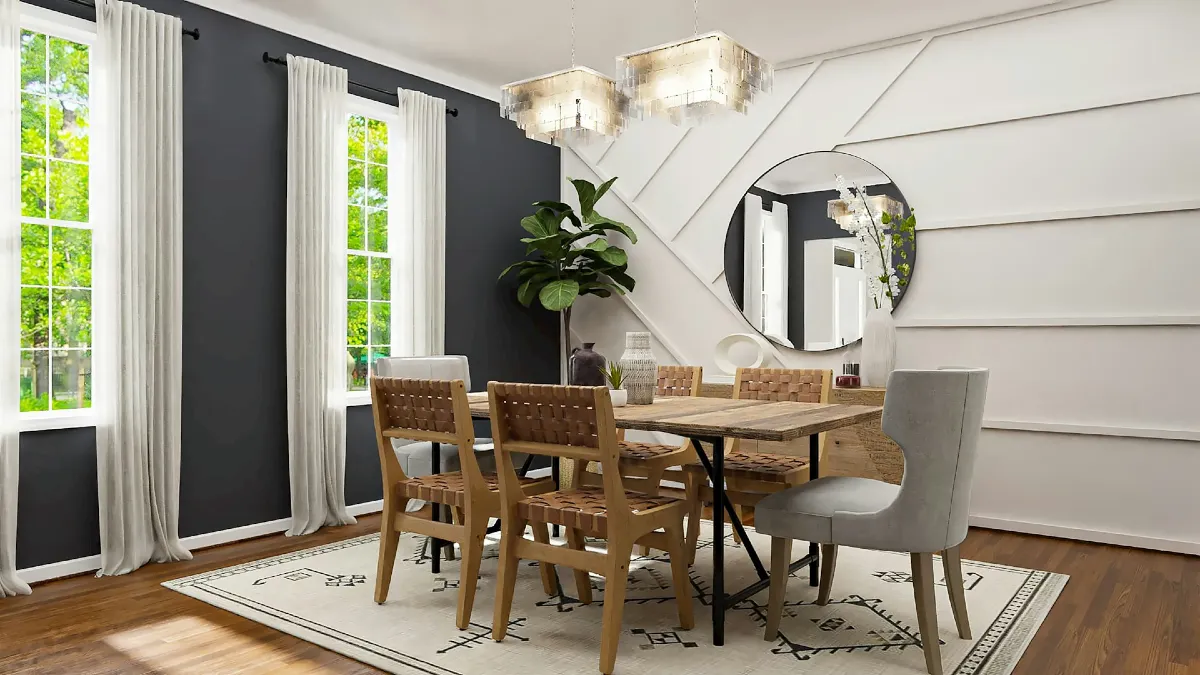Geometric Wall Molding with Oversized Round Mirror