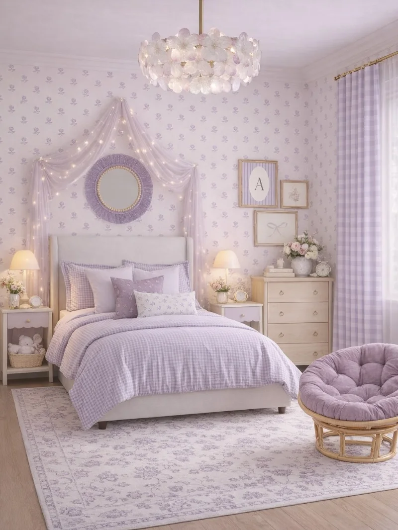 Lavender Gingham Linens with Illuminated Crown Canopy