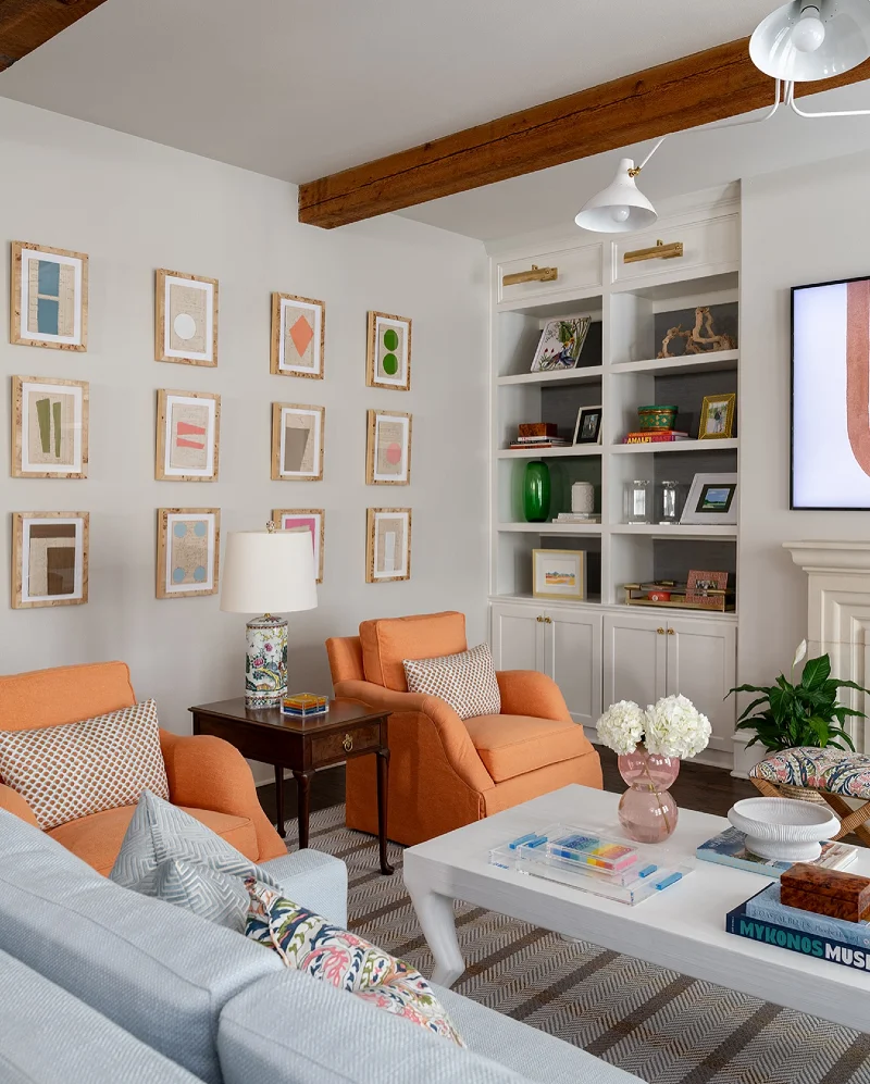 Light Wood Frame Grid with Soft Color Block Prints