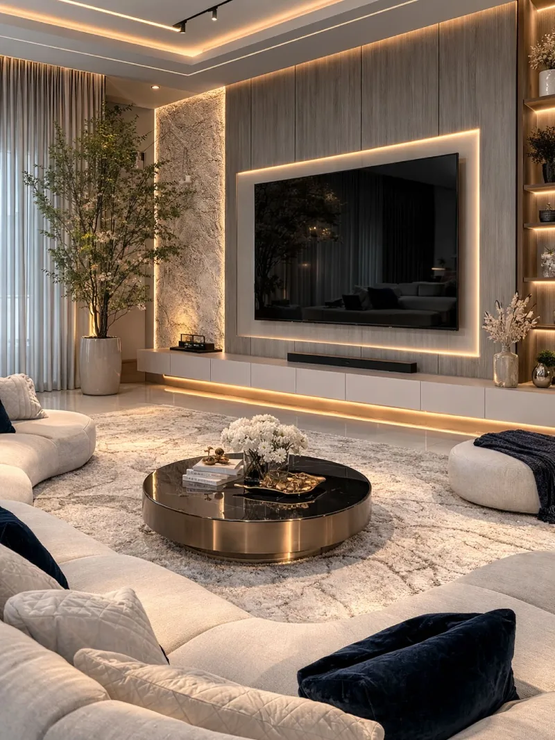 Linear LED Wall Glow with Wood Panel Cigar Lounge Depth