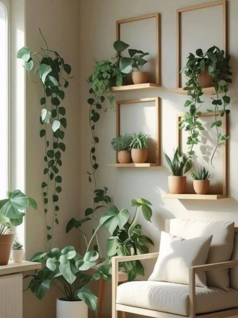 Minimalist Shadowbox Shelves with Cascading Sweetheart Vines