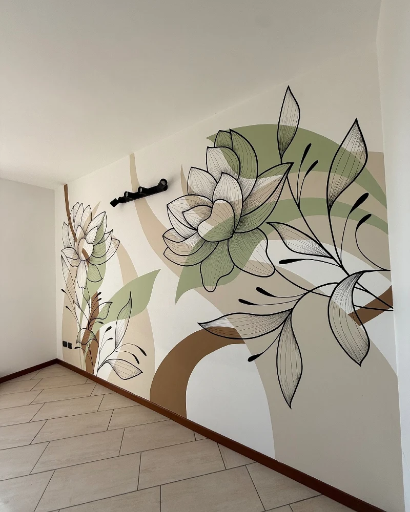 Modernist Graphic Botanical Line Art Mural
