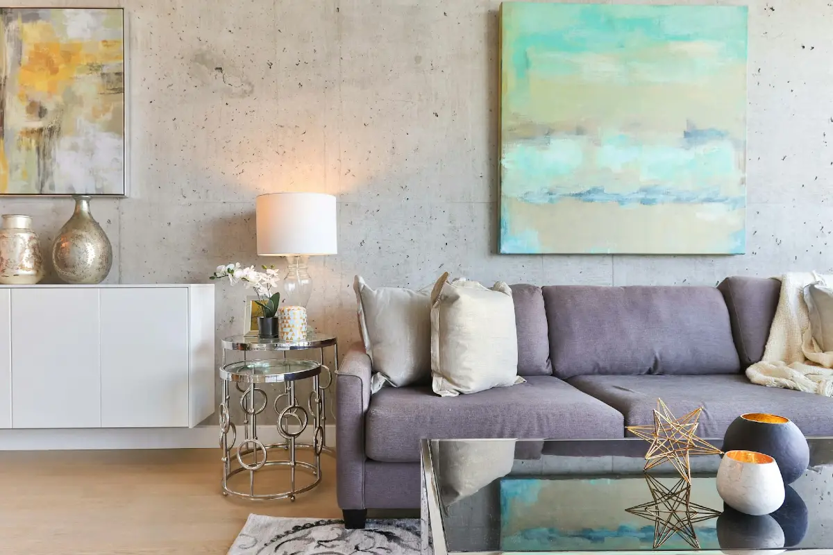 Oversized Abstract Canvas Against an Exposed Concrete Wall