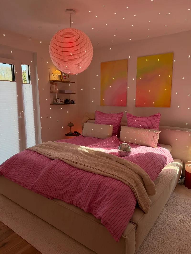 Paper Lantern Pendant with Disco Ball Light Reflections