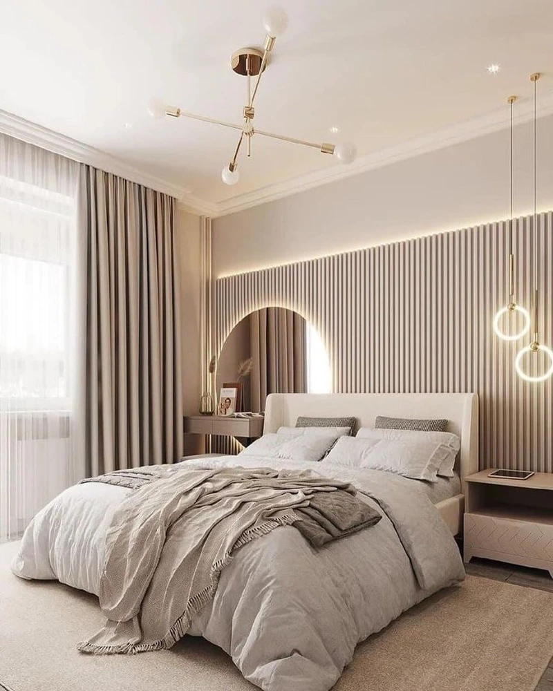 Scandinavian Minimalist Bedroom with Architectural Lighting and Textured Wall Feature