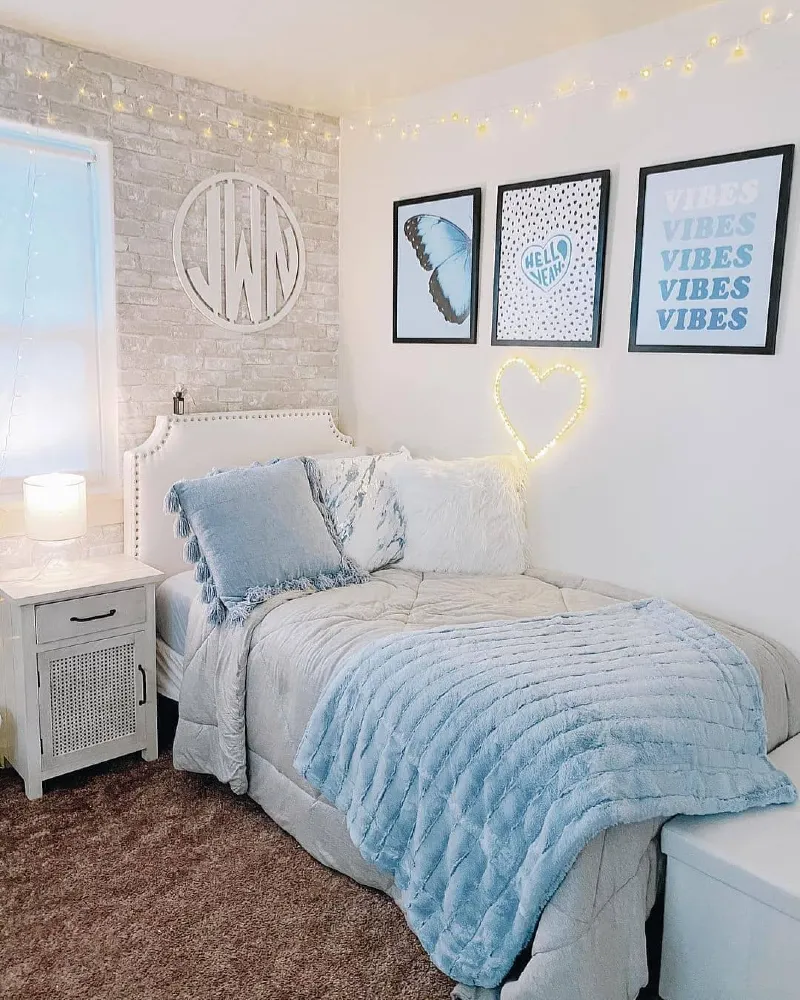 Soft Glow Dorm Corner with Fairy Lights and Personal Art Grid