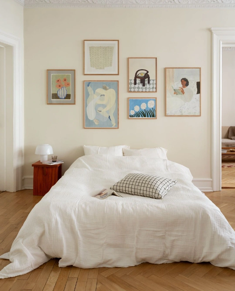 Soft Minimal Gallery Wall with Balanced Wood Frames and Gentle Negative Space