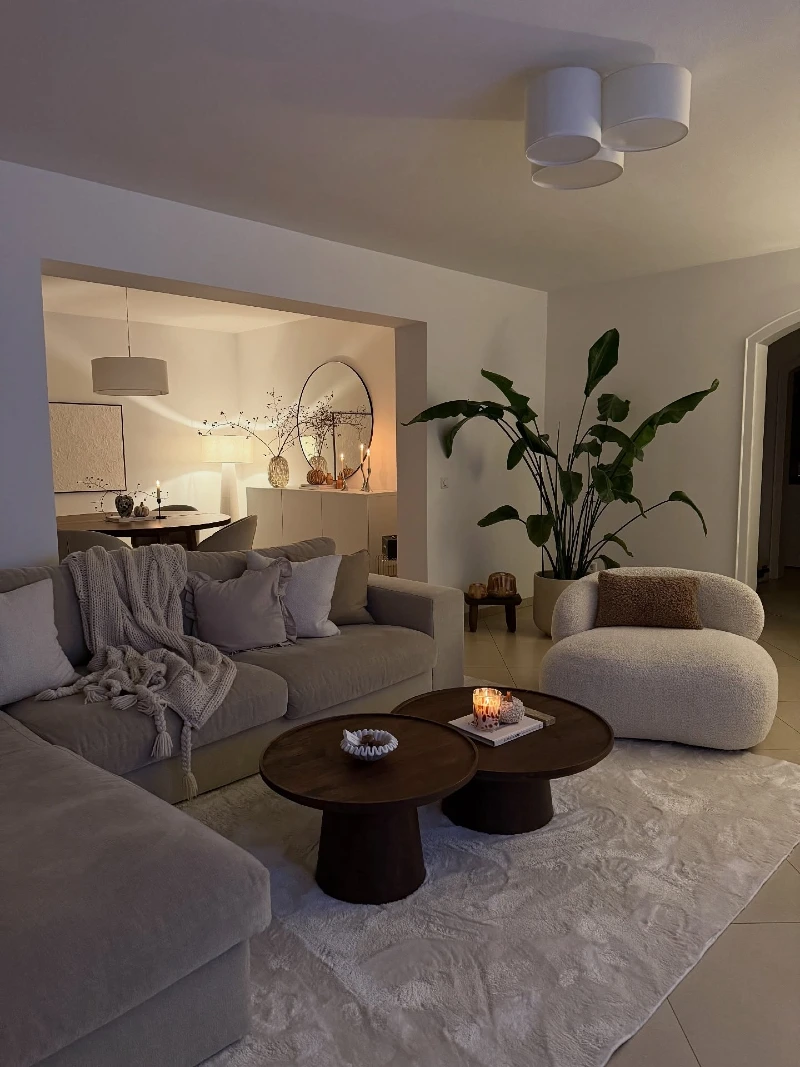Soft Minimal Lounge with Organic Warm Lighting