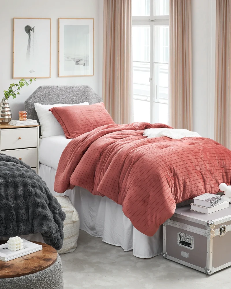 Soft Neutral Dorm Setup with Coral Bedding and Calm Minimal Flow