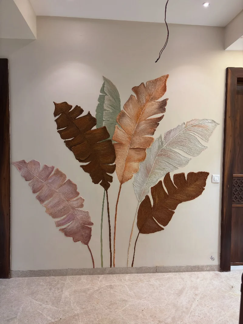Textured String Art Tropical Leaf Mural