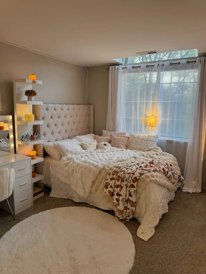 Tufted Headboard with Plush White Bedding