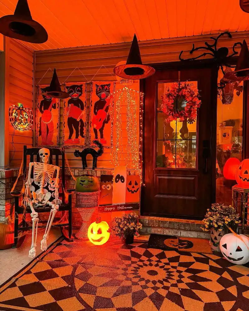 Vibrant Retro Porch with Saturated Orange Lighting