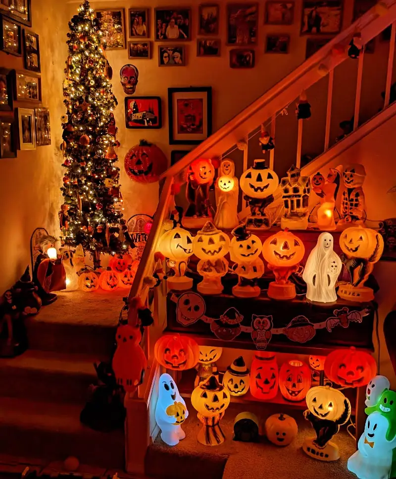 Vintage Blow Mold Staircase Display with Lighted Halloween Tree