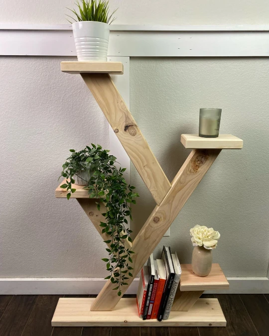 Angled Pine Tree Plant Stand