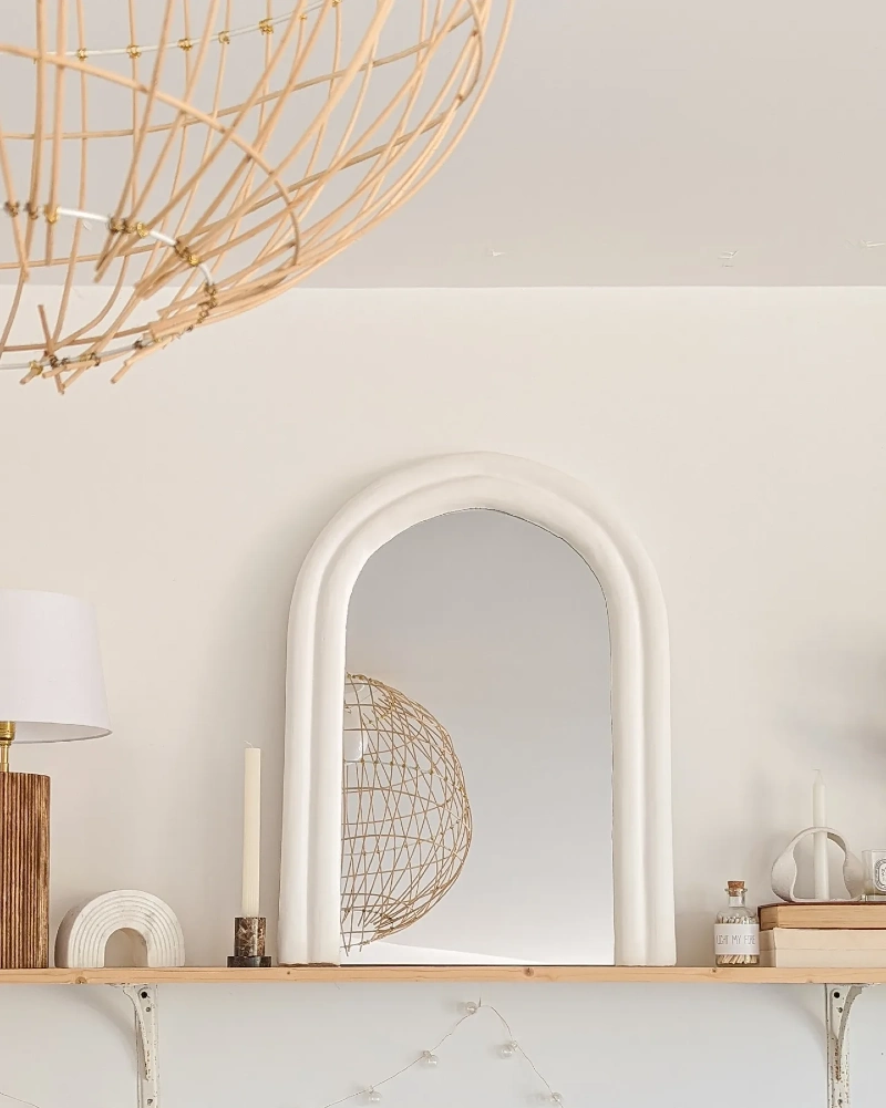 Arched Mirror with Smooth, Thick White Plaster Frame