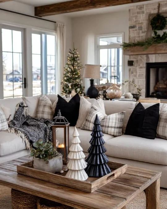 Black Accents and Rough Wood Textures