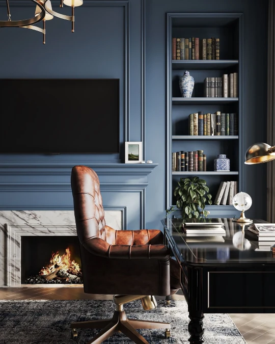 Blue Walls And Marble Fireplaces