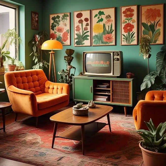 Botanical Prints and Vibrant Seating