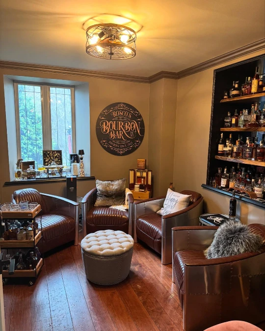 Bourbon Bar Nook with Riveted Aviator Chairs