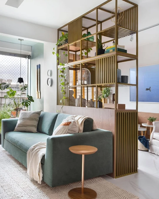 Brass And Wood Half Wall Divider