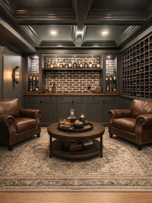 Brick Backsplash Bar with a Full Wine Grid Wall