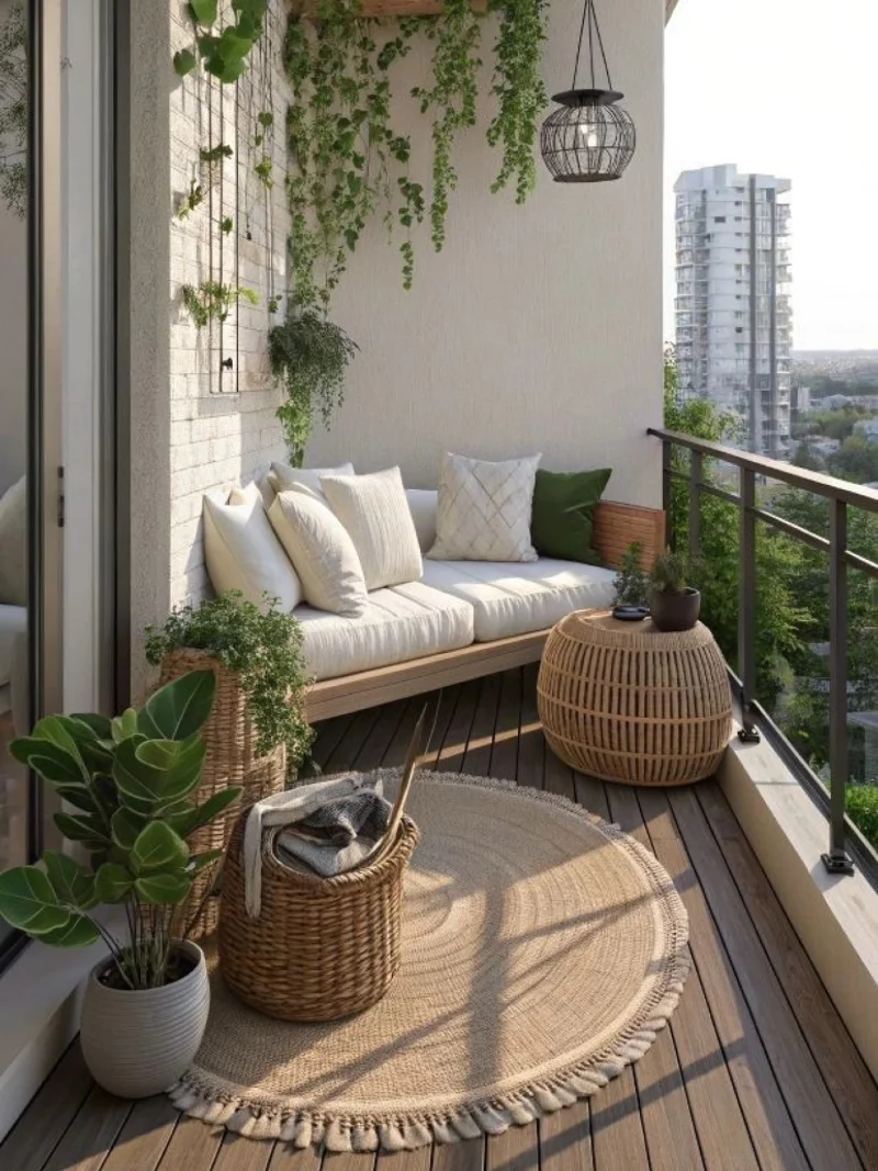 Built-In Daybed with Trailing Vines and Woven Accents