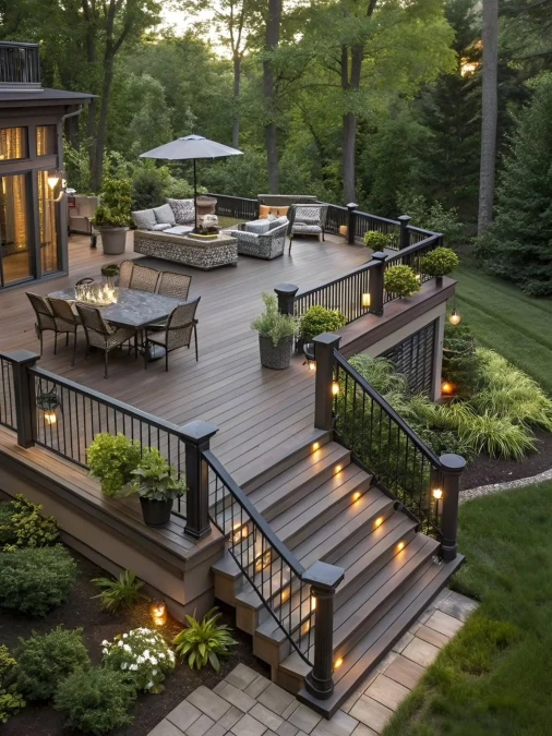 Built In Step Lights And Dark Railings