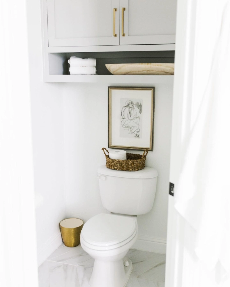 Built-in Cabinetry with Framed Sketch and Woven Basket