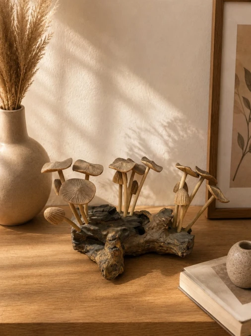 Carved Wood Mushroom Driftwood Centerpiece