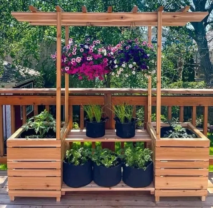 Cedar Pergola Planter Station