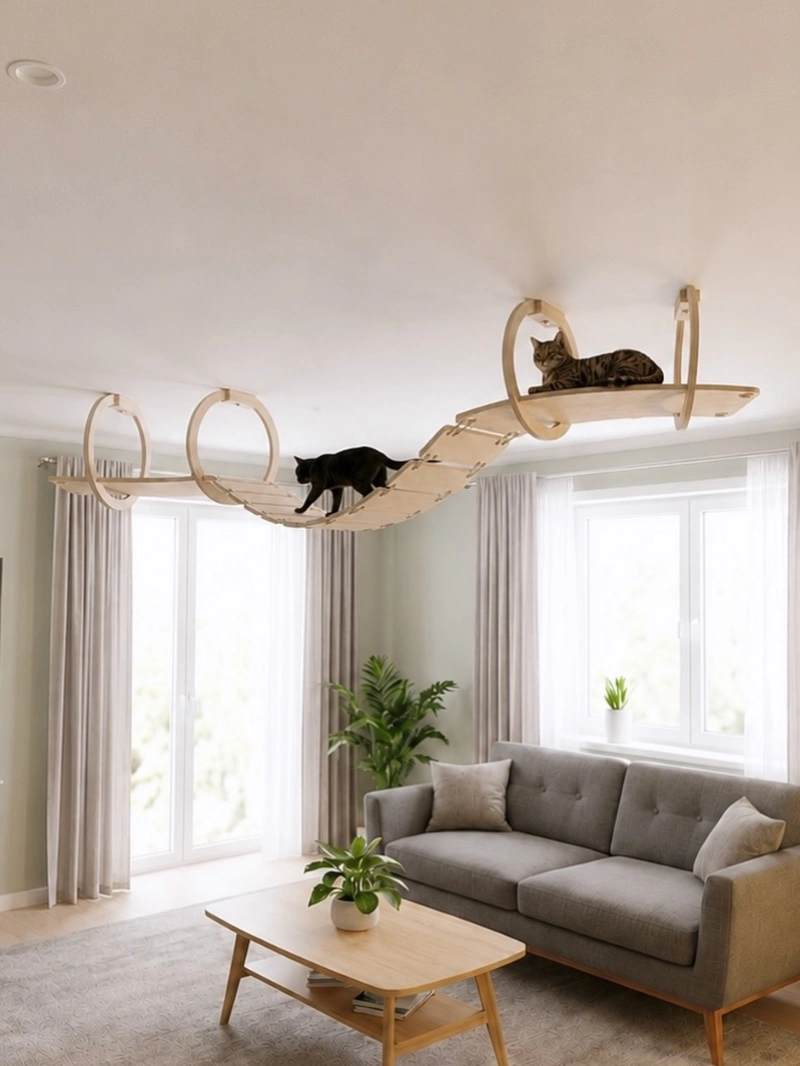 Ceiling-Suspended Cat Bridge with Architectural Hoops