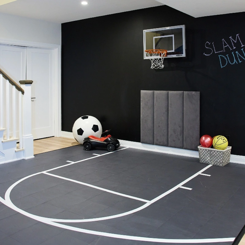 Chalkboard Feature Wall with Matte Grey Interlocking Court Tiles