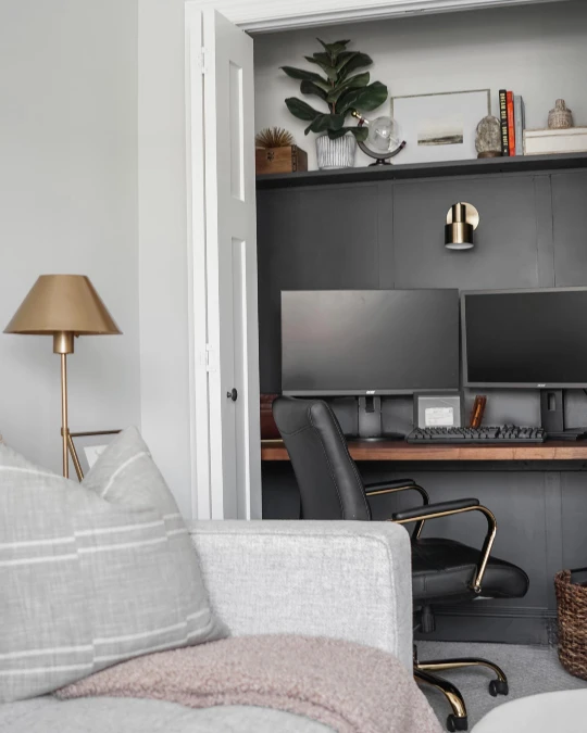 Charcoal Closet Nook Becomes a Moody Home Office