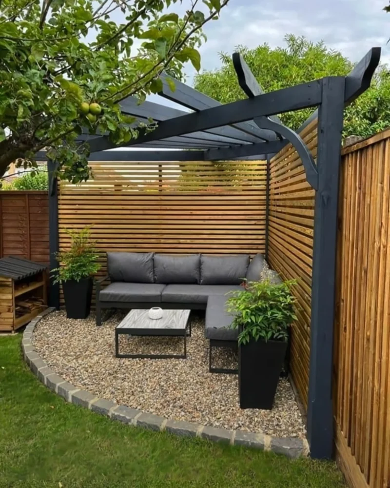  Charcoal Pergola with Slatted Privacy Wall and Corner Sectional