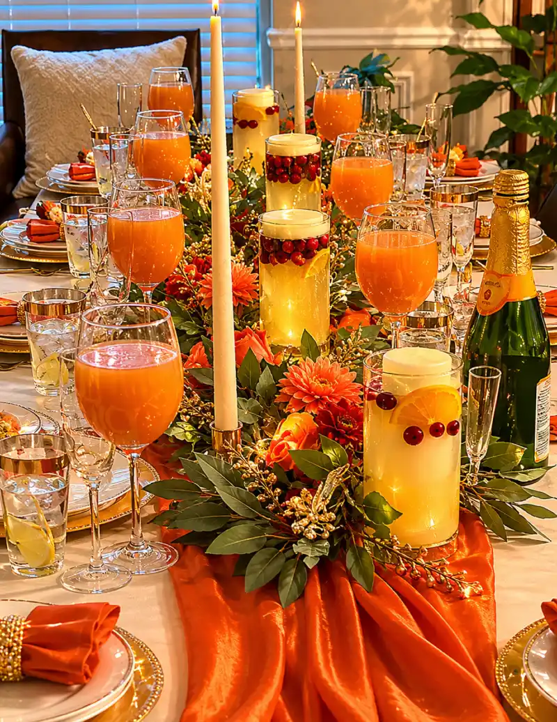 Citrus-Infused Candle Centerpiece with Orange Velvet Runner