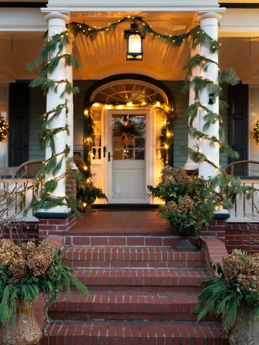 Classic Column Porch with Dried Hydrangeas
