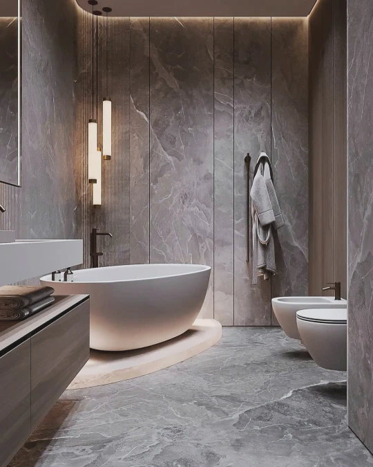 Continuous Grey Marble and Elevated Platforms