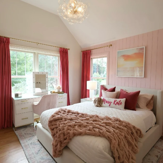 Coral Accents And Vertical Wall Paneling