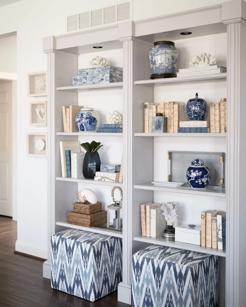 Crisp White Built-ins with Blue and White Porcelain