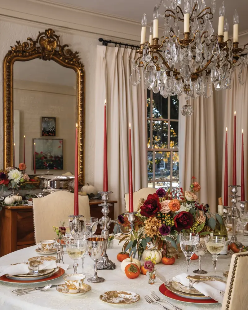 Crystal Chandelier with Deep Crimson Accents