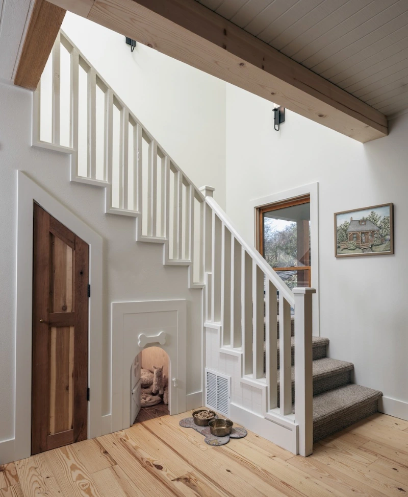Custom Under-Stair Pet Door with Bone-Shaped Detail