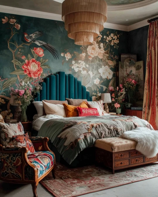 Dark Floral Walls and Velvet Softness