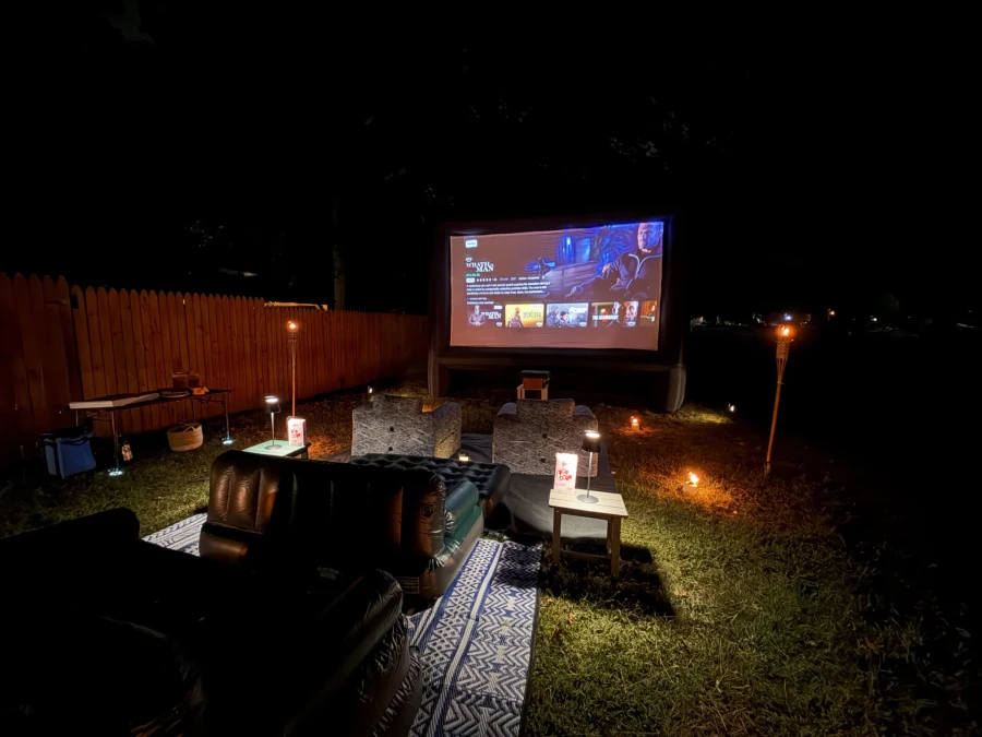 Dark Inflatable Seating Beside Solid Wood Fencing