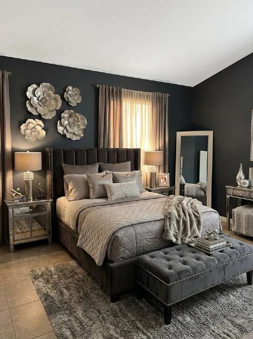Dark Moody Walls and Silver Velvet Layers